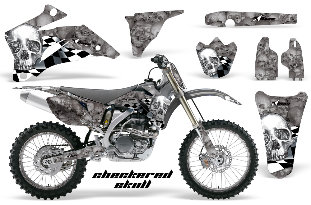 Yamaha YZ 250F 450F 02-09 Graphics Kit Checkered Skull Chrome NPs